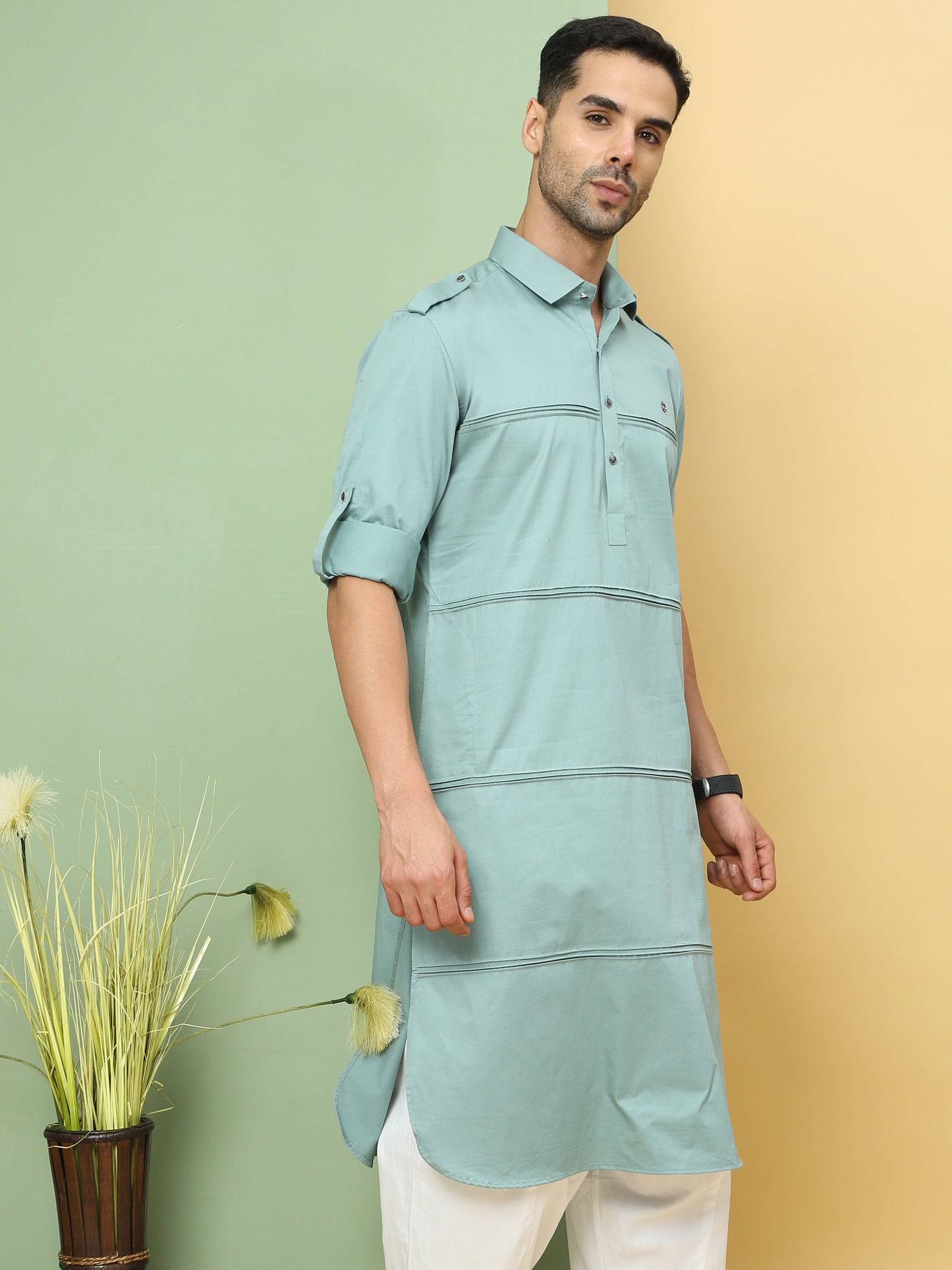 PALE AQUA SOLID PATHANI KURTA SET