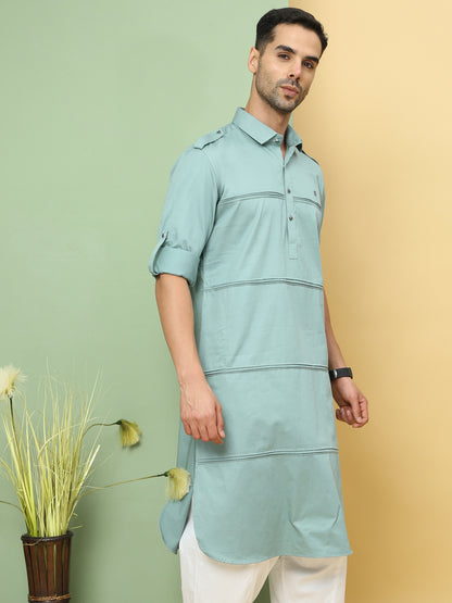PALE AQUA SOLID PATHANI KURTA SET