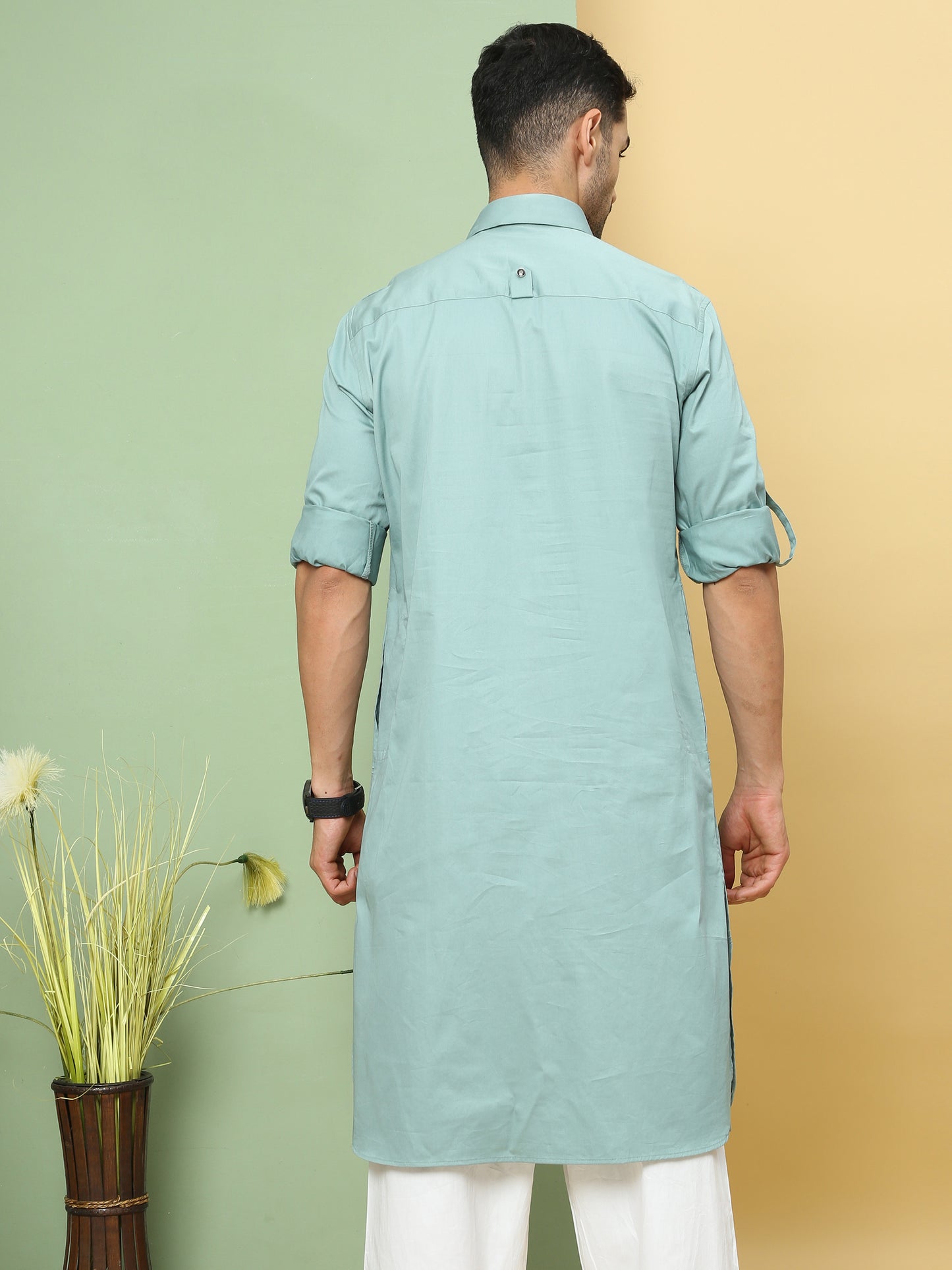 PALE AQUA SOLID PATHANI KURTA SET