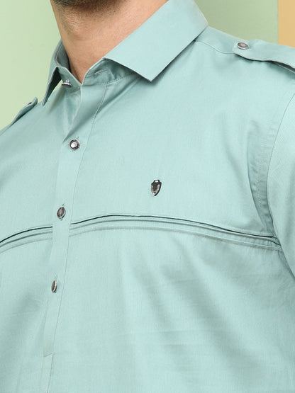 PALE AQUA SOLID PATHANI KURTA SET