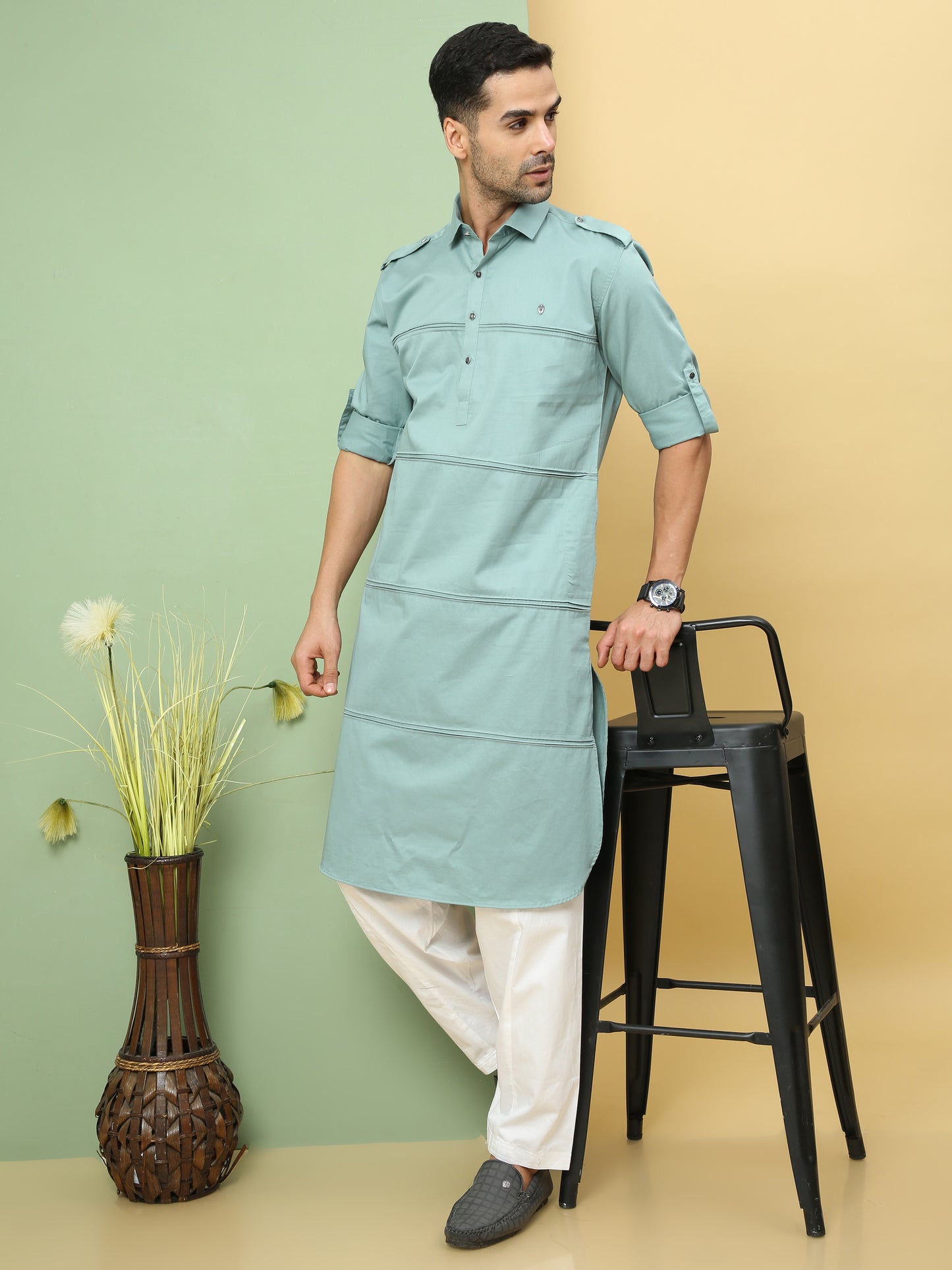 PALE AQUA SOLID PATHANI KURTA SET