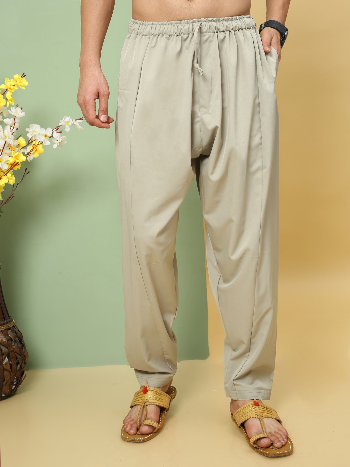 OFF WHITE SOLID PATHANI KURTA SET