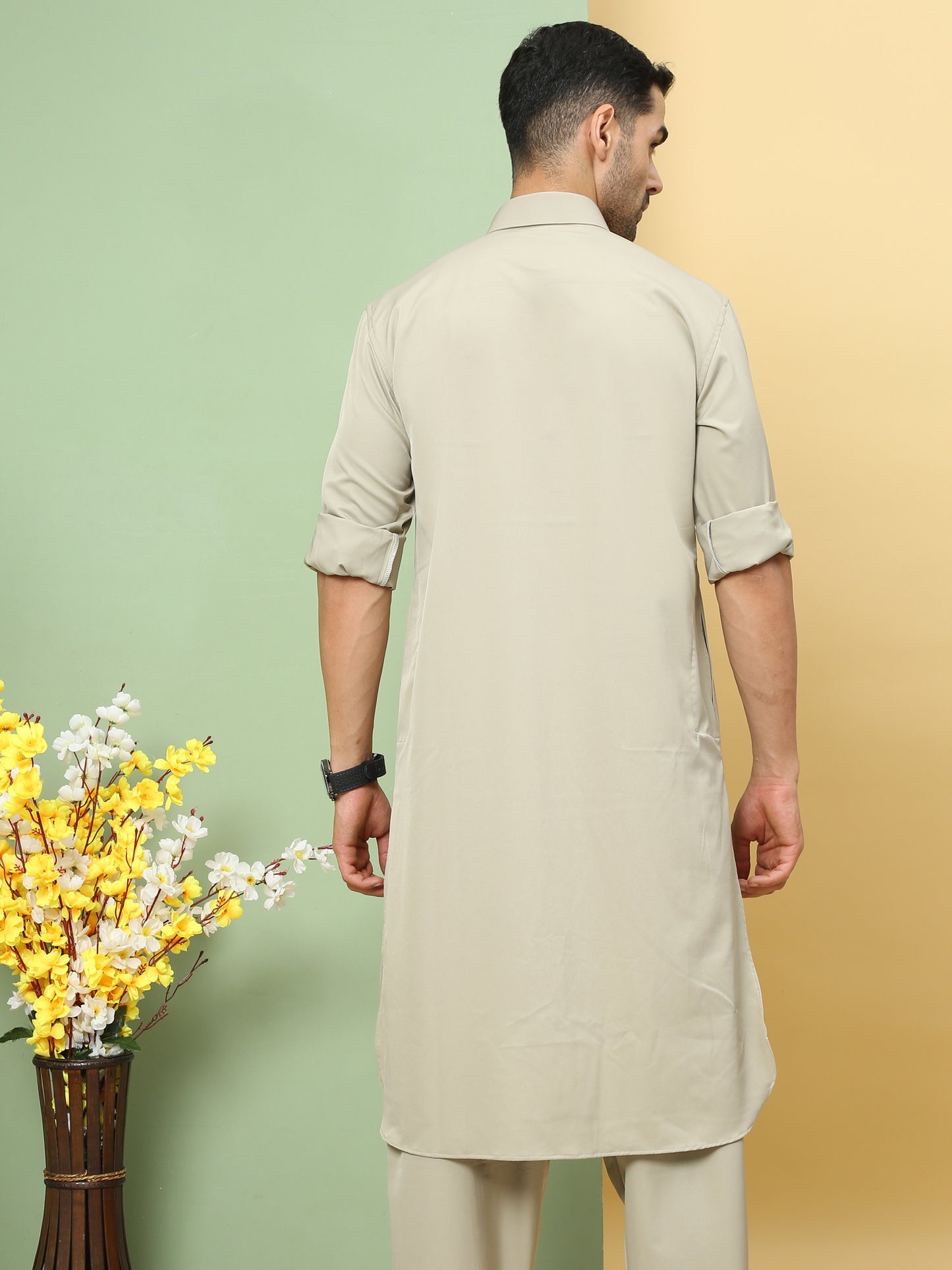 OFF WHITE SOLID PATHANI KURTA SET