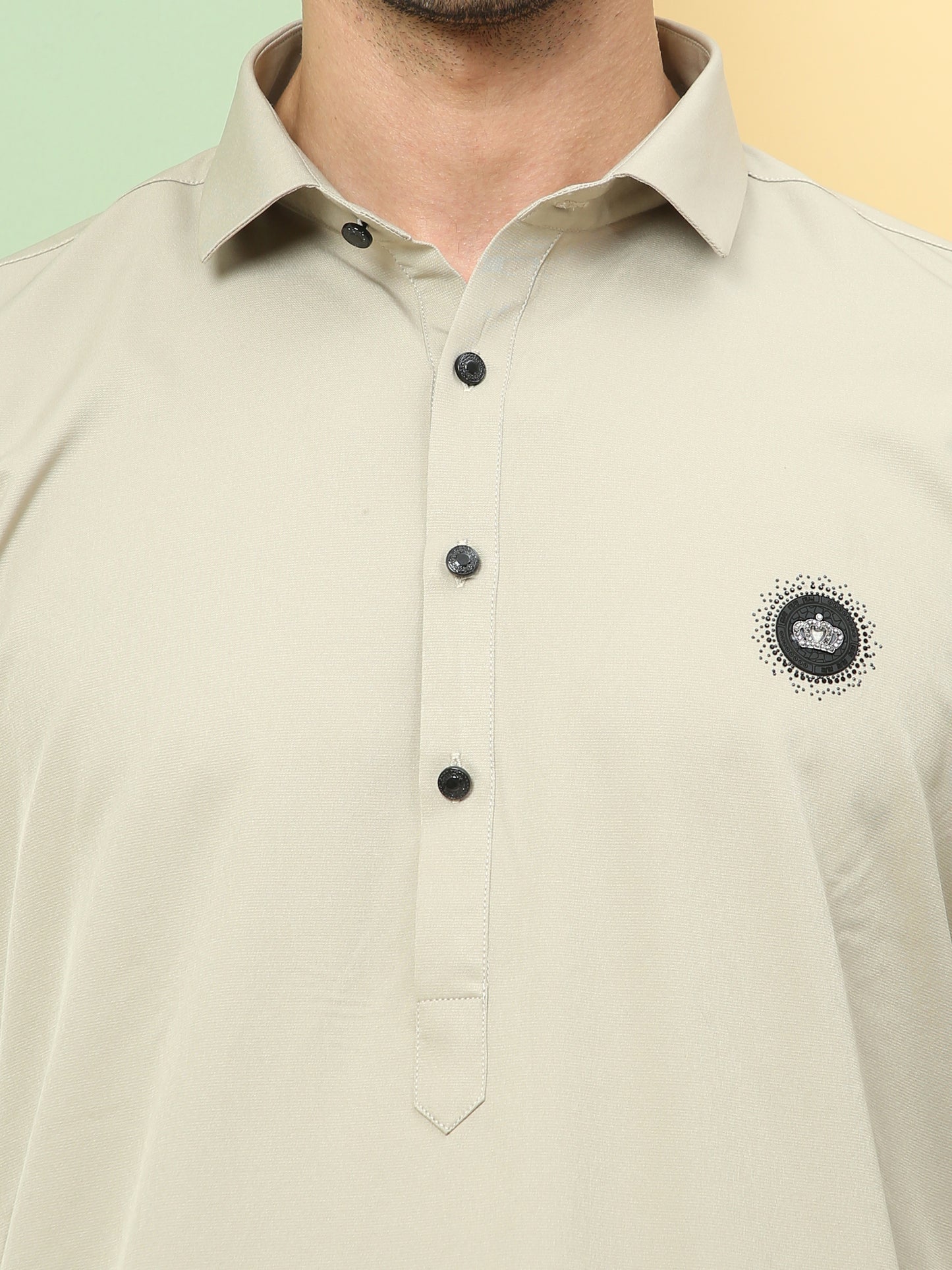 OFF WHITE SOLID PATHANI KURTA SET