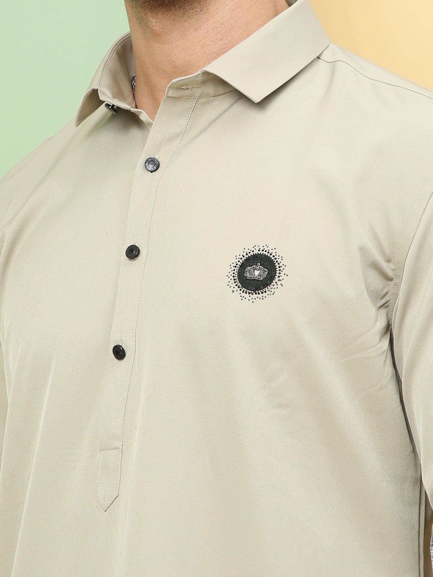 OFF WHITE SOLID PATHANI KURTA SET