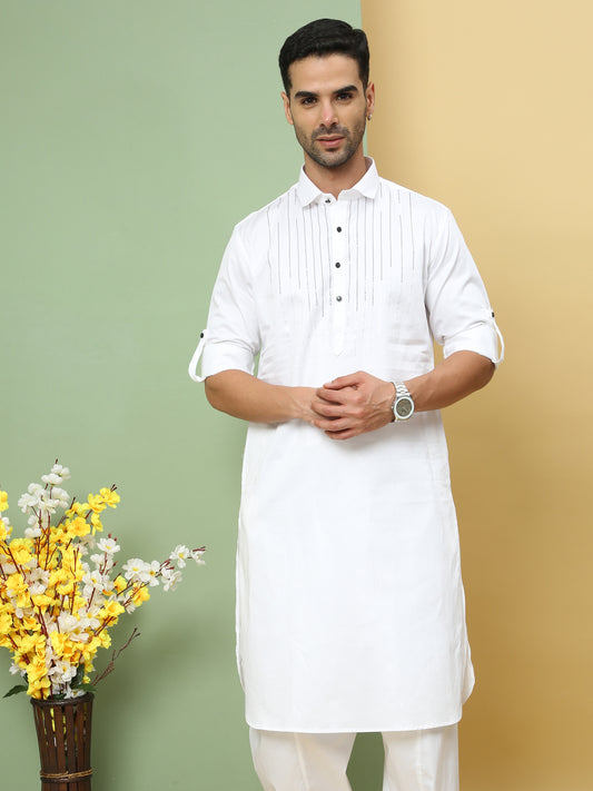 WHITE SOLID PATHANI KURTA SET