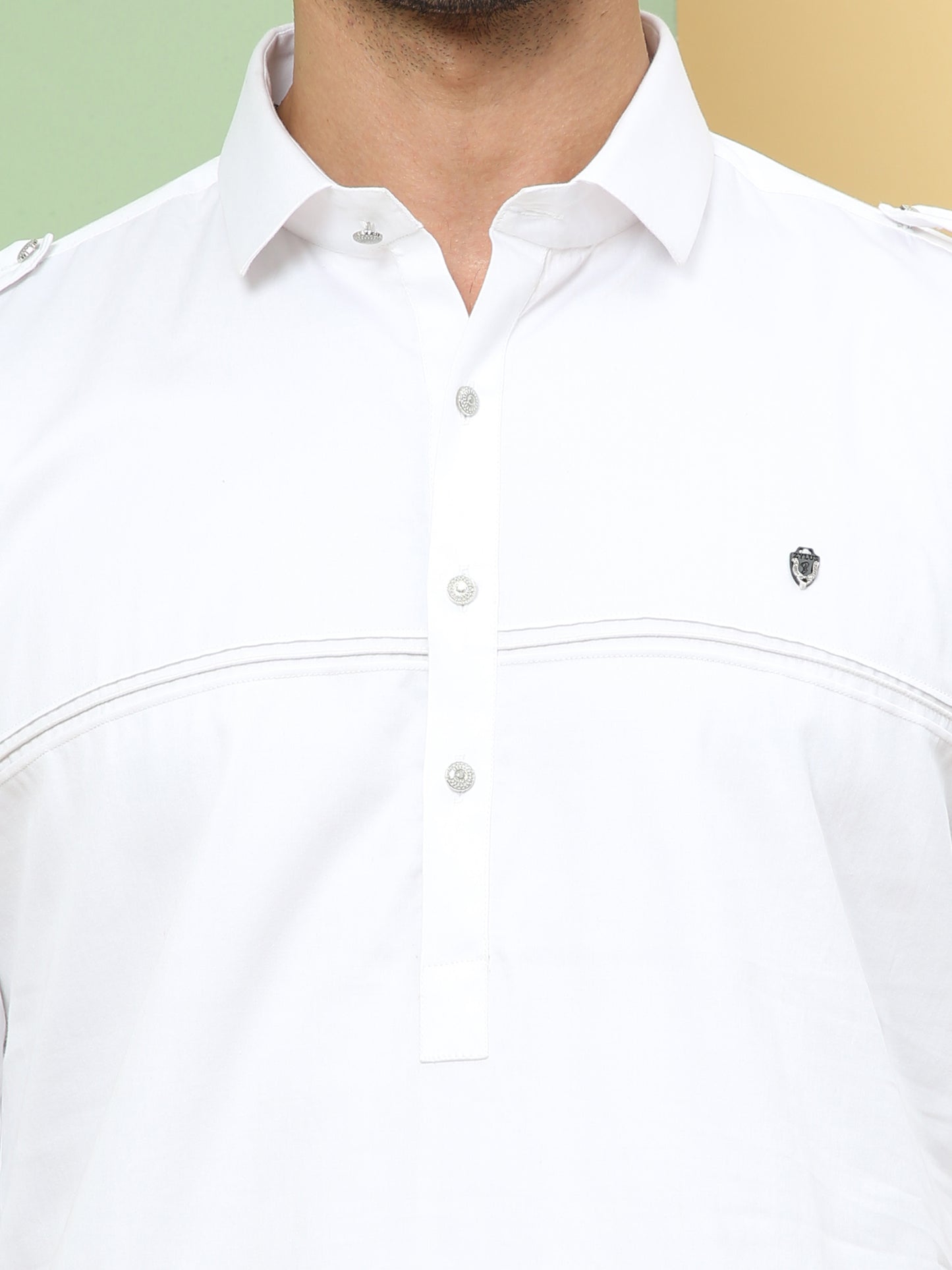 WHITE SOLID PATHANI KURTA SET